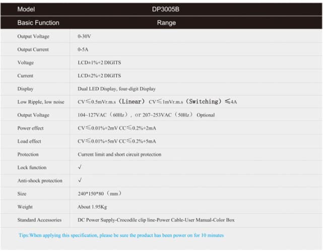 DP3005B -specifications